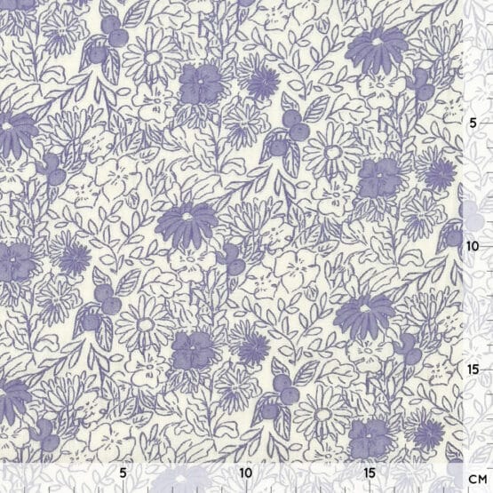 Musselin Sketched Flowers Staubweiss