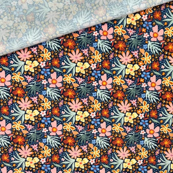 Popeline Blooming Bouquet Navyblau 2