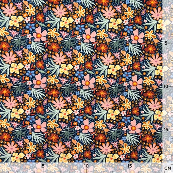 Popeline Blooming Bouquet Navyblau