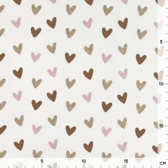 Single Jersey Glitter Hearts Warmweiss
