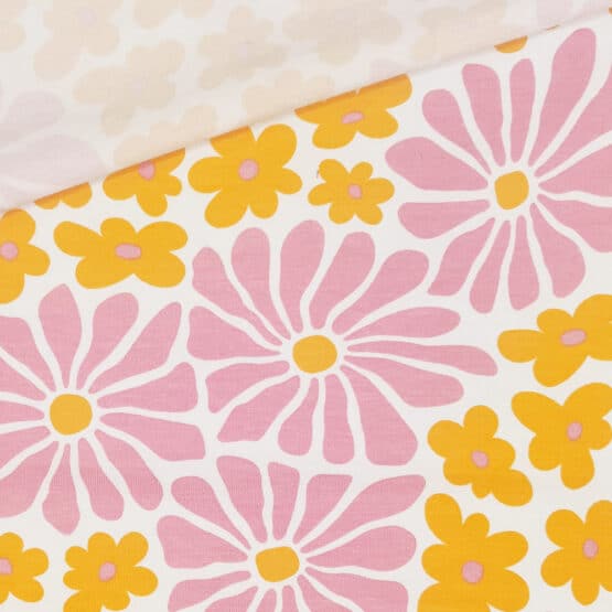 Single Jersey Groovy Flowers Weiss 2