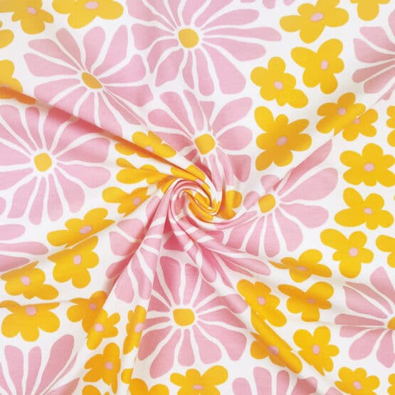 Single Jersey Groovy Flowers Weiss 3