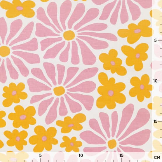 Single Jersey Groovy Flowers Weiss