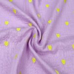 Musselin – gestickte Herzen – Lavendel/Neongelb