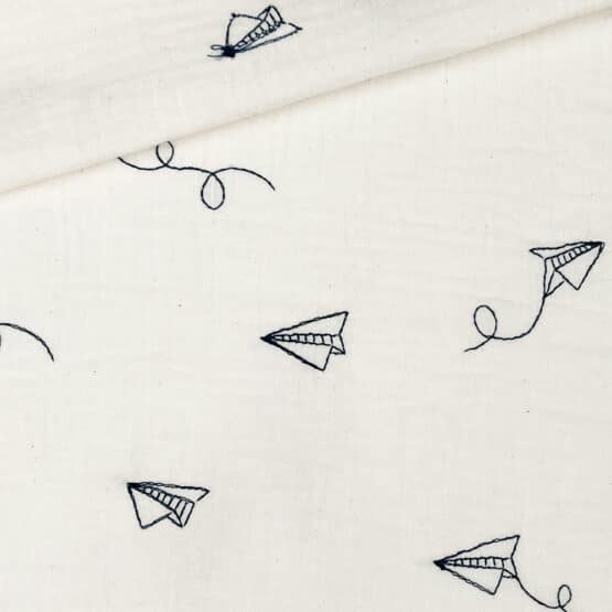 Musselin Gestickte Papierflieger Natur Sprenkel 1