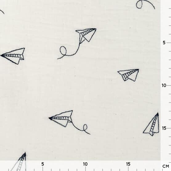 Musselin Gestickte Papierflieger Natur Sprenkel