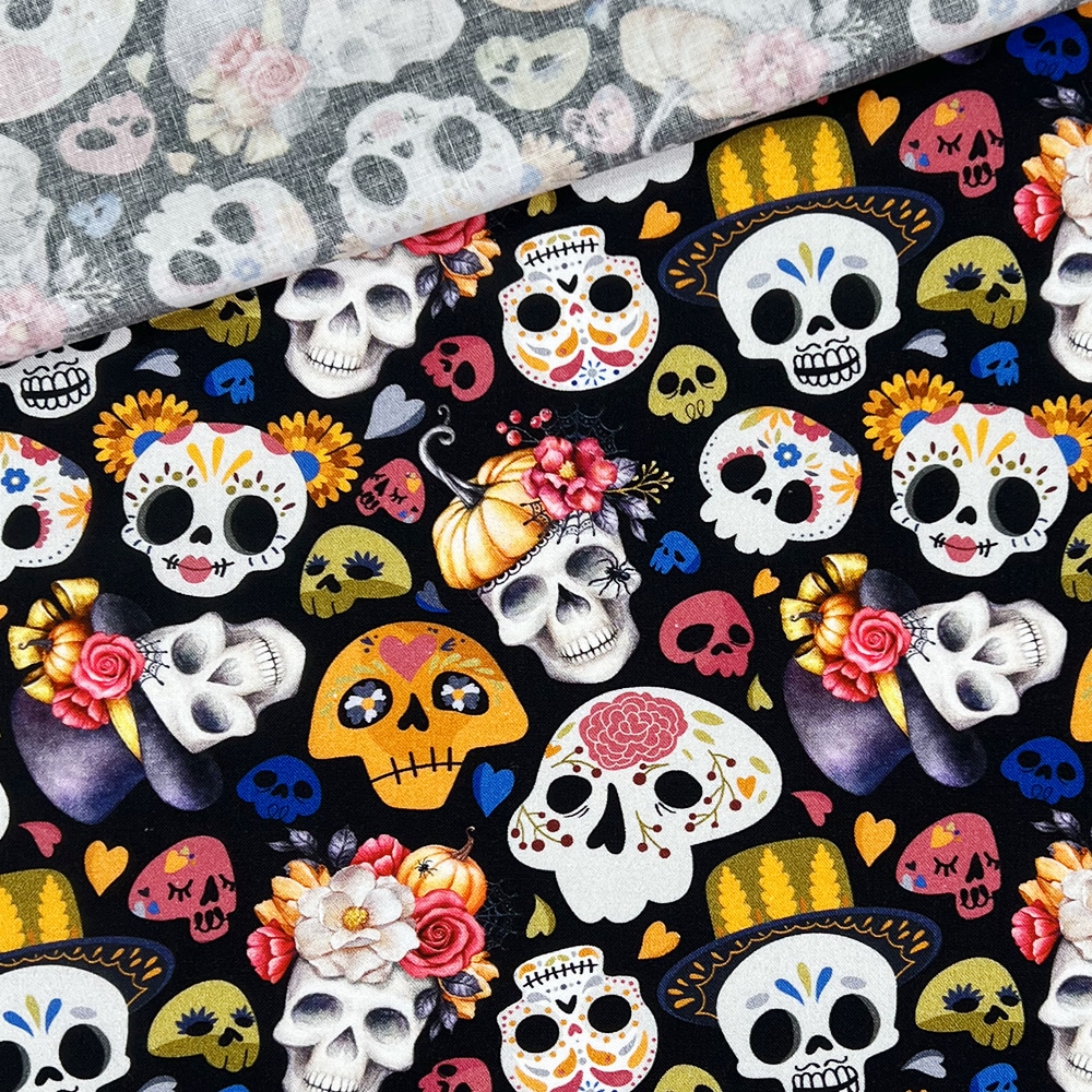 Popeline - Dia De Los Muertos - Schwarz Popeline - Dia De Los Muertos - Schwarz