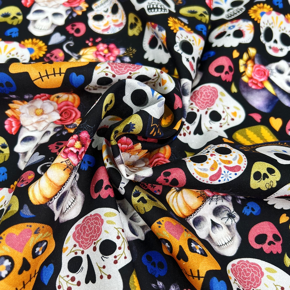 Popeline - Dia De Los Muertos - Schwarz Popeline - Dia De Los Muertos - Schwarz