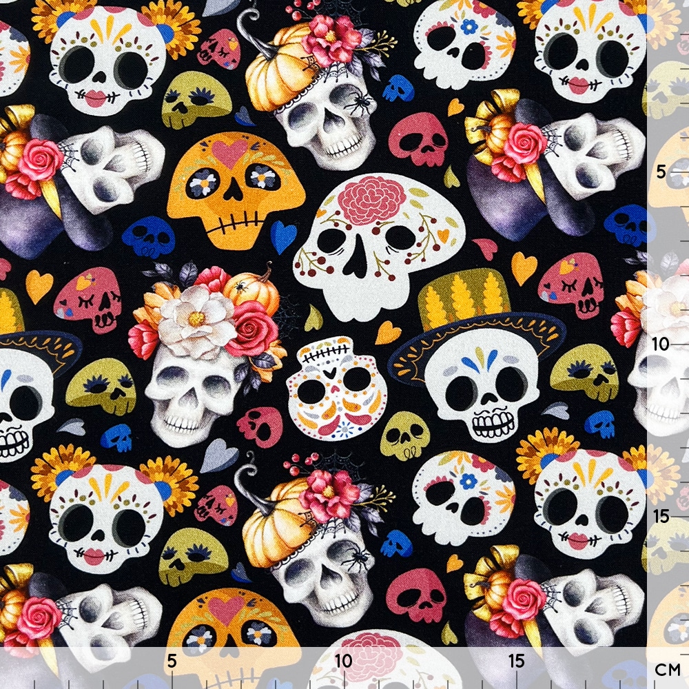 Popeline - Dia De Los Muertos - Schwarz Popeline - Dia De Los Muertos - Schwarz