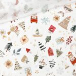 Leichter Baumwollstoff – Cute Christmas Elements – Weiß