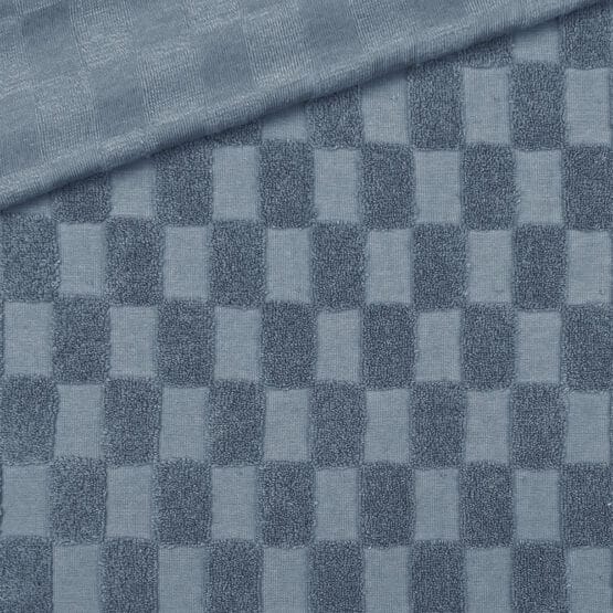 Single Jersey Jacquard Frottee Check Grey Blue 1