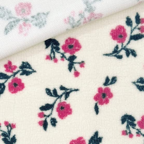 Teddyfleece Blume Pink Salbei Cremeweiss 1