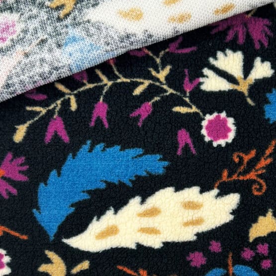 Teddyfleece Boho Leaves Schwarz 2