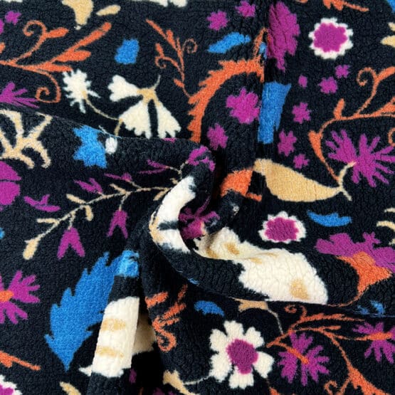 Teddyfleece Boho Leaves Schwarz 3