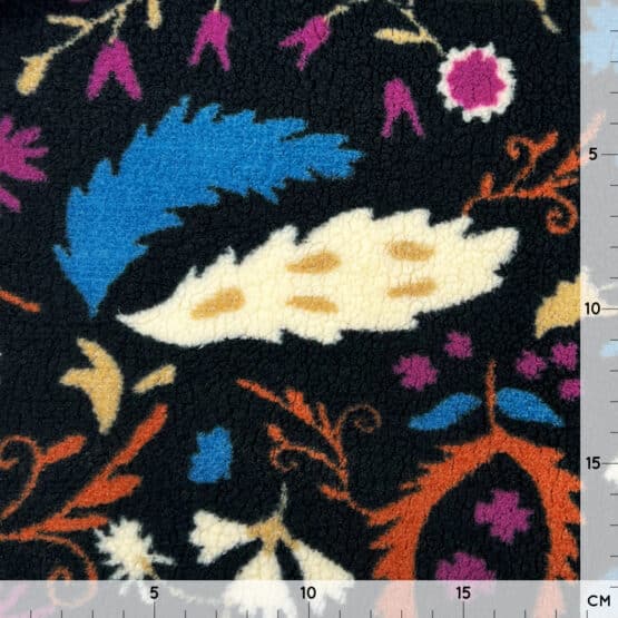 Teddyfleece Boho Leaves Schwarz Schwarz