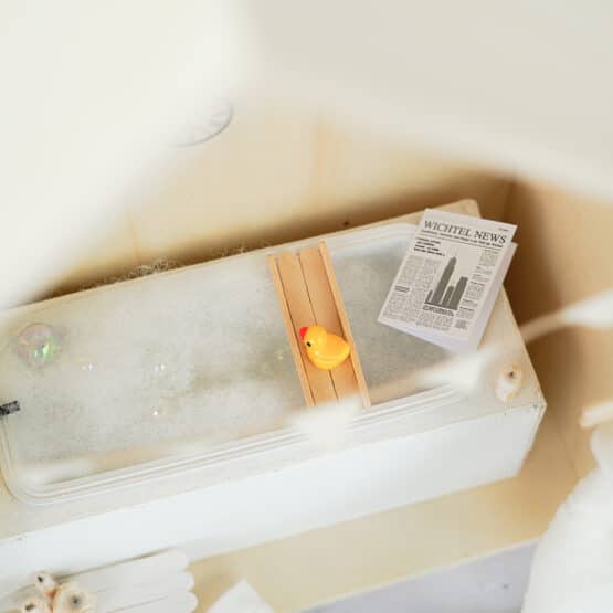 DIY Wichtelwelt - Badeenten - Bastelhölzer - Füllwatte - Postkarte