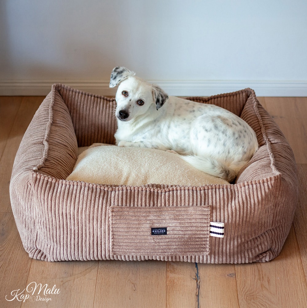 DIY Stoffe Inspiration - Hundekörbchen - Tierbett - Tierkörbchen Animal - Velvet Breitcord Light Toffee - Deko Boucle Cremeweiß