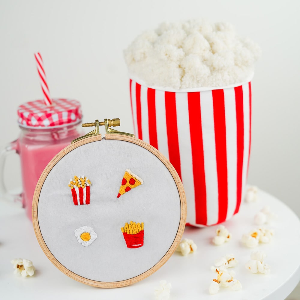 Diy Stoffe Inspiration 579o Stickset Food Minis Popcorn Kissen Pizza Pommes Ei