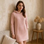 Hoodiekleid Weicher Baumwollgrobstrick Feine Wellenoptik Wolkenrosa