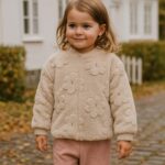 Jacke Teddyplüsch Fleece Blumen Sand Beige Ki