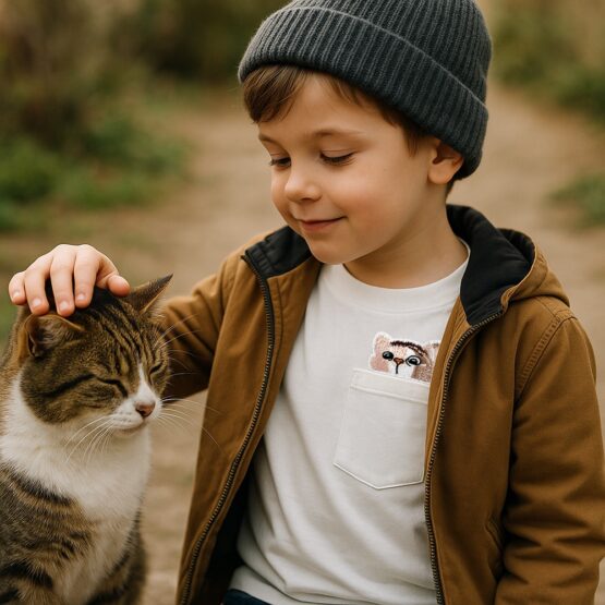 Patch Katze Shirt Brusttasche Junge Ki