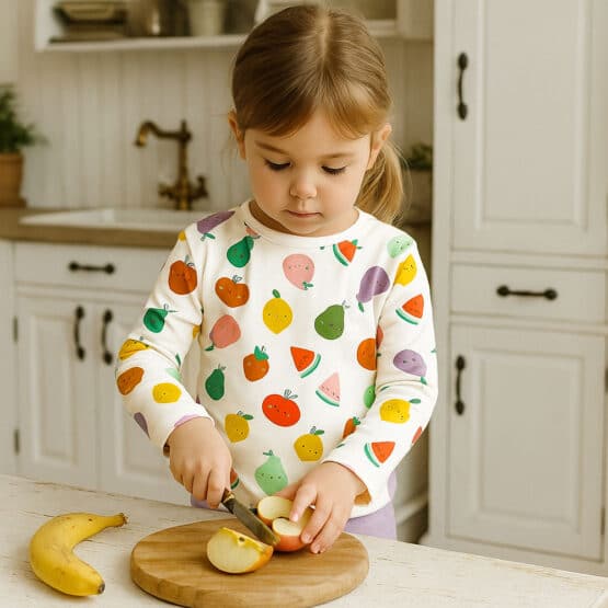 Shirt Maedchen Single Jersey Funny Fruits Warmweiss Ki
