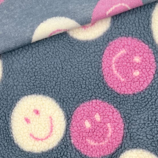 Teddyfleece Smiley Faces Grey Blue 2