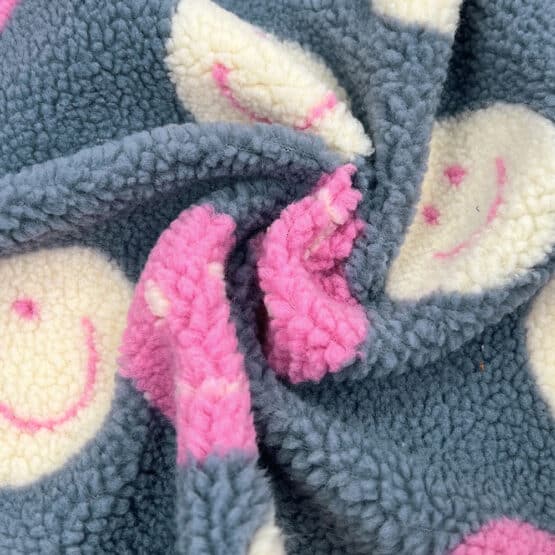Teddyfleece Smiley Faces Grey Blue 3