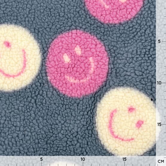 Teddyfleece Smiley Faces Grey Blue