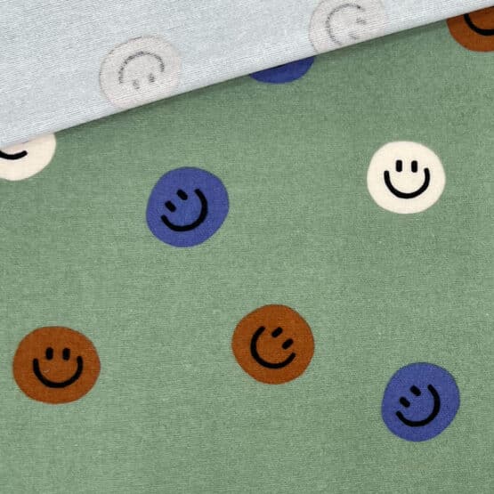 Baumwoll Flanell Smileys Dark Earth Green 2