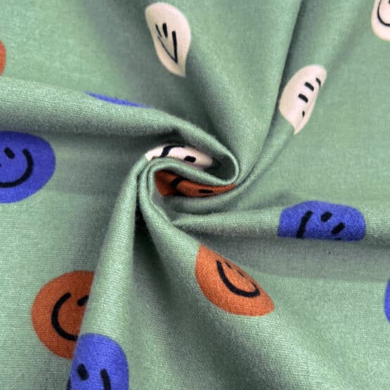 Baumwoll Flanell Smileys Dark Earth Green 3