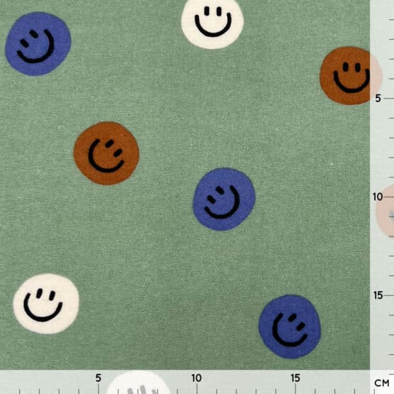 Baumwoll Flanell Smileys Dark Earth Green