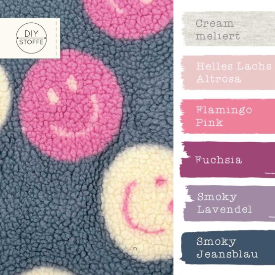 Farbkombi Teddyfleece Smiley Faces Grey Blue