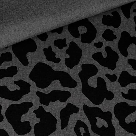 French Terry Kuschelsweat Heavy Leo Grau Schwarz 1