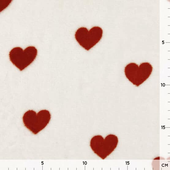 Kuschelfleece – Rote Herzen – Helles Natur