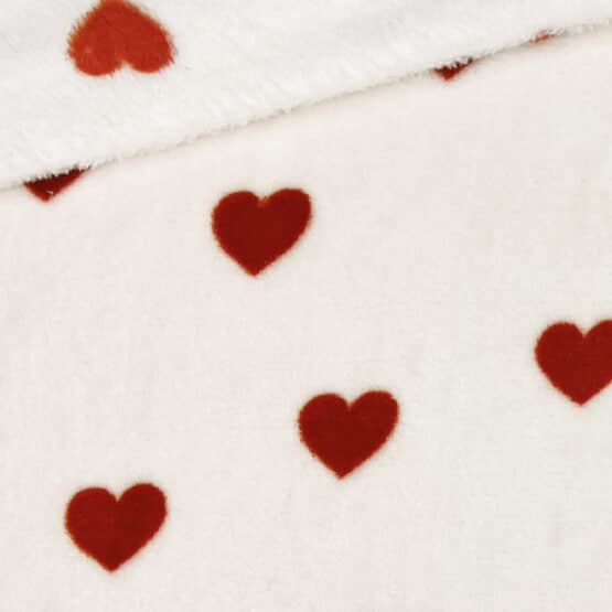 Kuschelfleece Rote Herzen Cream