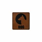Label „Dog Silhouette“ – 40 x 40 mm – Dunkles Lederbraun