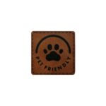 Label „Paw Pet Friendly“ – 40 x 40 mm – Dunkles Lederbraun