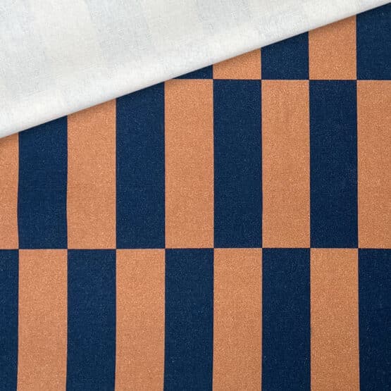 Leichter Canvas Streifen Karo Kupferbraun Smoky Jeansblau1