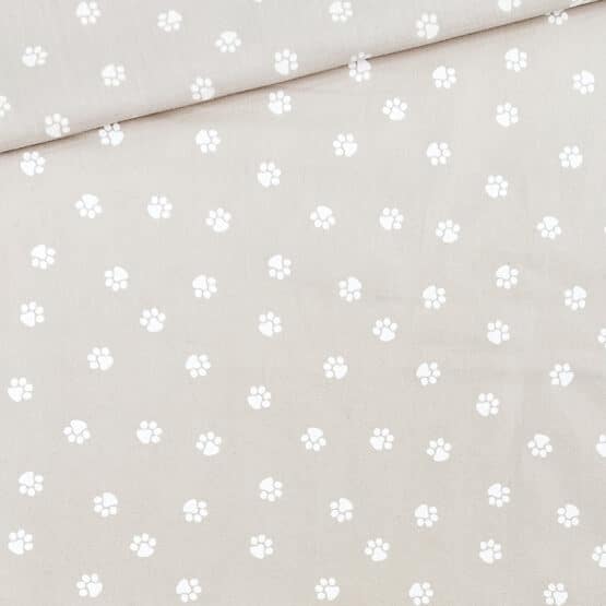 Popeline Duenner Baumwollstoff Pfoetchen Cream 1