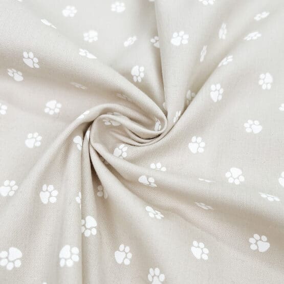 Popeline Duenner Baumwollstoff Pfoetchen Cream 2