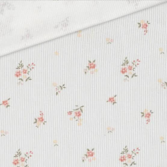Rippenjersey Tiny Blossom Warmweiss2