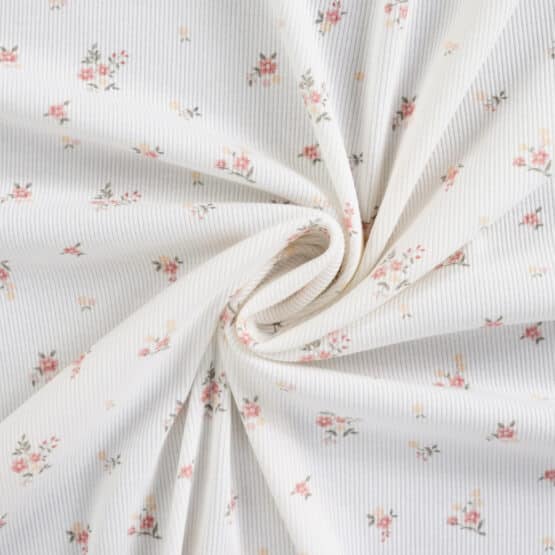 Rippenjersey Tiny Blossom Warmweiss3