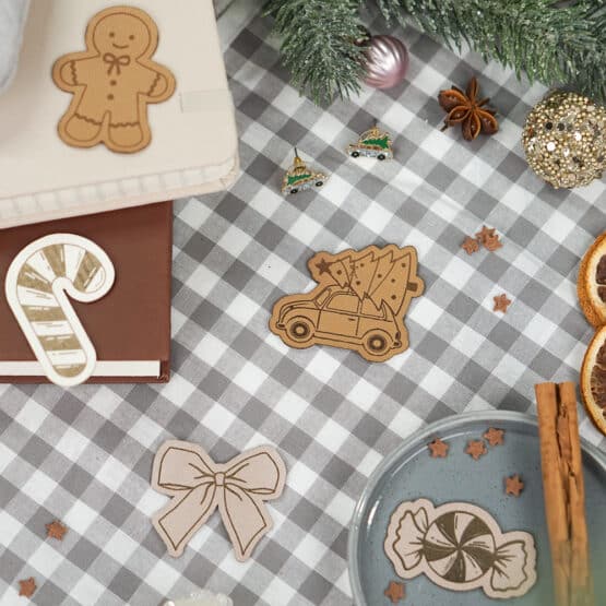 DIY Stoffmix - Label Lebkuchen - Zuckerstange - Bonbon - Auto Mit Tanne - Schleife