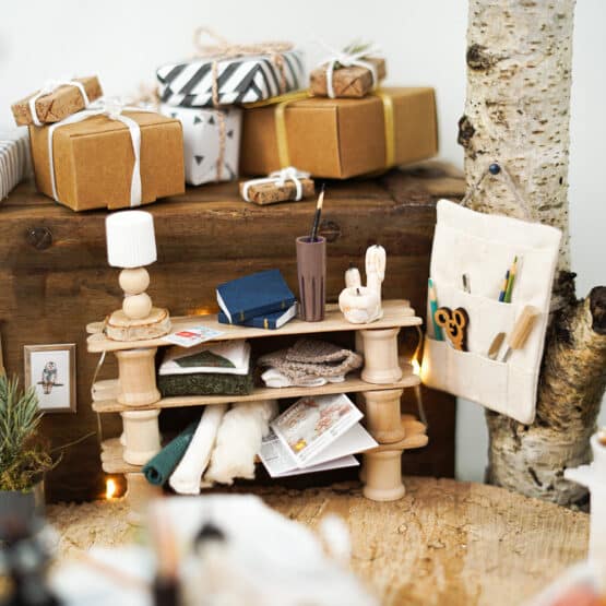 DIY Wichtelwelt - Holzperle - Kartons Mini - Spule - Organizer - Postkarte