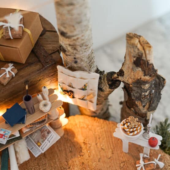 DIY Wichtelwelt - Organizer - Postkarte - Karton - Bastelhölzer
