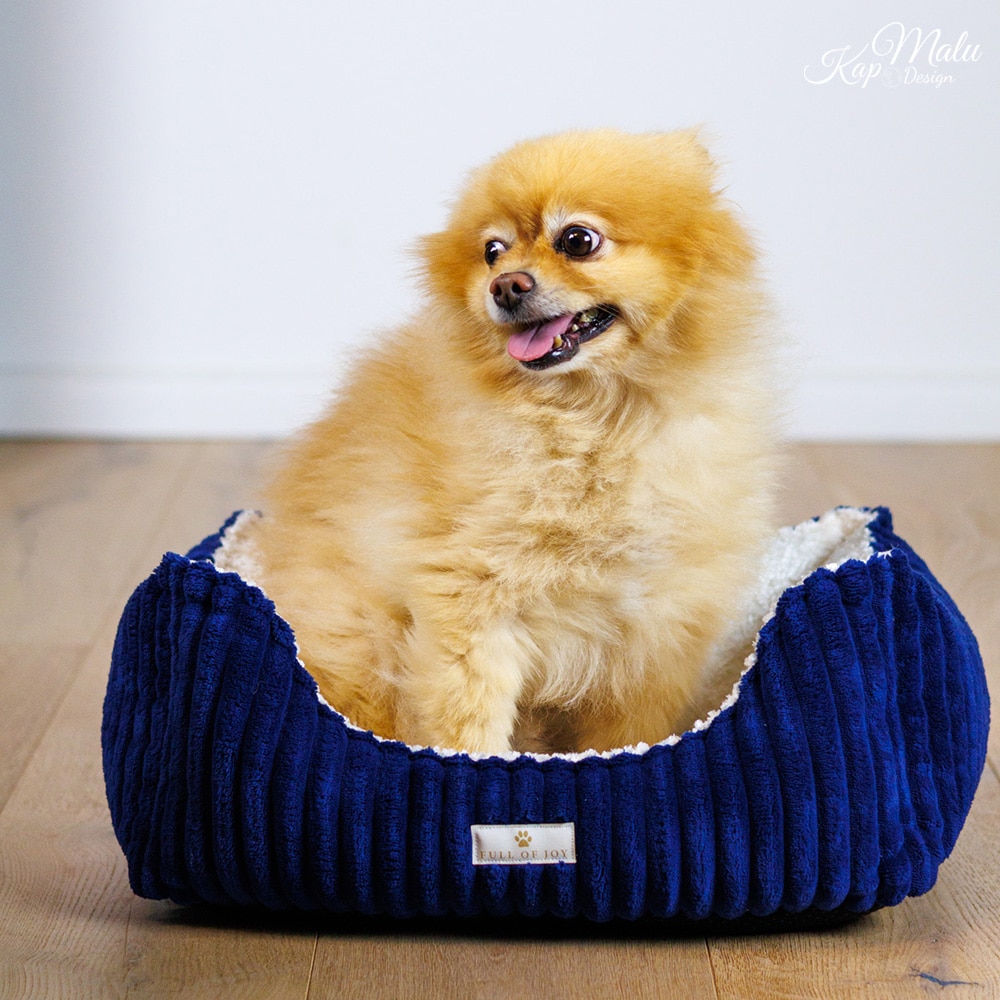 DIY Stoffe Inspiration - Hundekörbchen - Tierbett - Tierkörbchen Animal - Katzenkörbchen - Soft Velvet Nachtblau - Shiny Velvet Cremeweiß