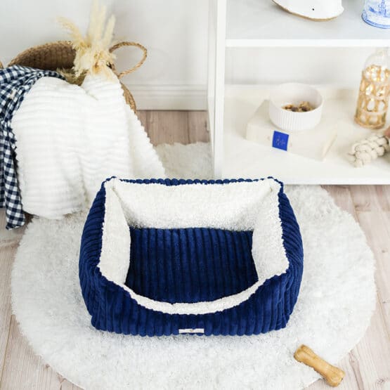 DIY Stoffe Inspiration - Hundekörbchen - Tierbett - Tierkörbchen Animal - Katzenkörbchen - Soft Velvet Nachtblau - Shiny Velvet Cremeweiß