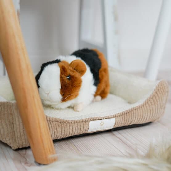 DIY Stoffe Inspiration - Hundekörbchen - Tierbett - Tierkörbchen Animal - Katzenkörbchen - Cord Elastisch Smoky Camel Beige - Deko Boucle Cremeweiß - Label