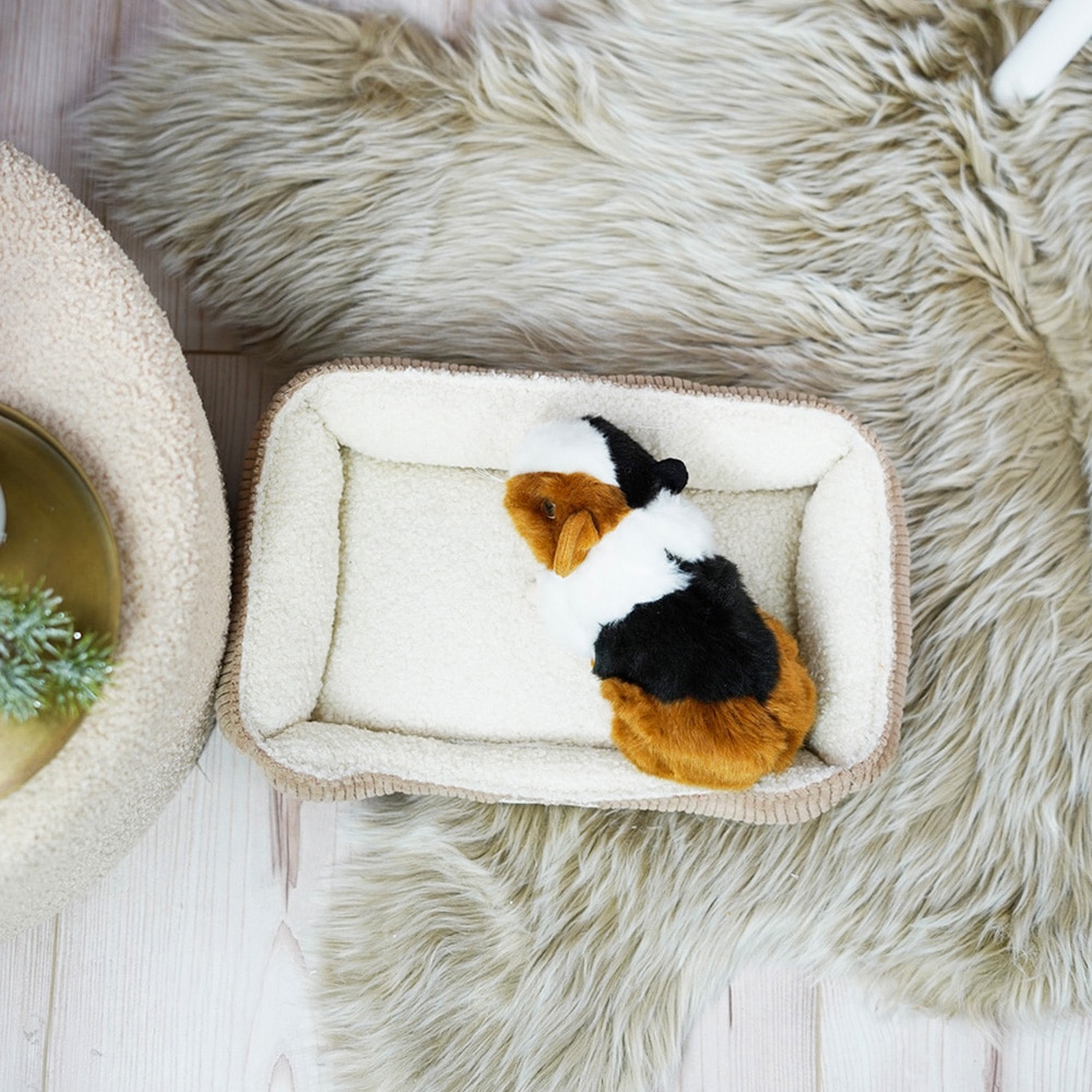 DIY Stoffe Inspiration - Hundekörbchen - Tierbett - Tierkörbchen Animal - Katzenkörbchen - Cord Elastisch Smoky Camel Beige - Deko Boucle Cremeweiß